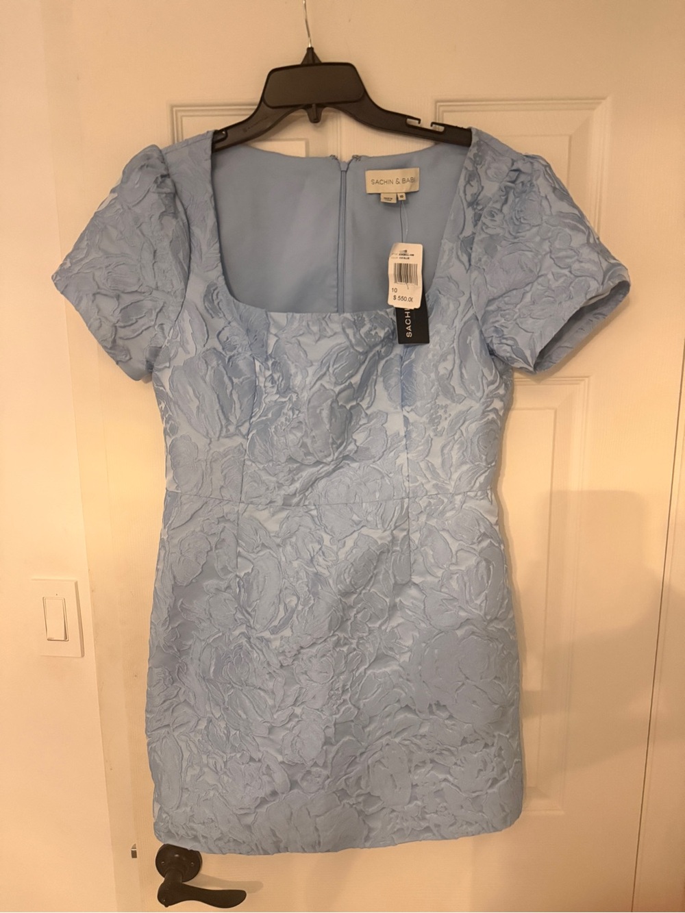 Sachin + Babi Powder Blue Floral Jacquard Mini Dress
